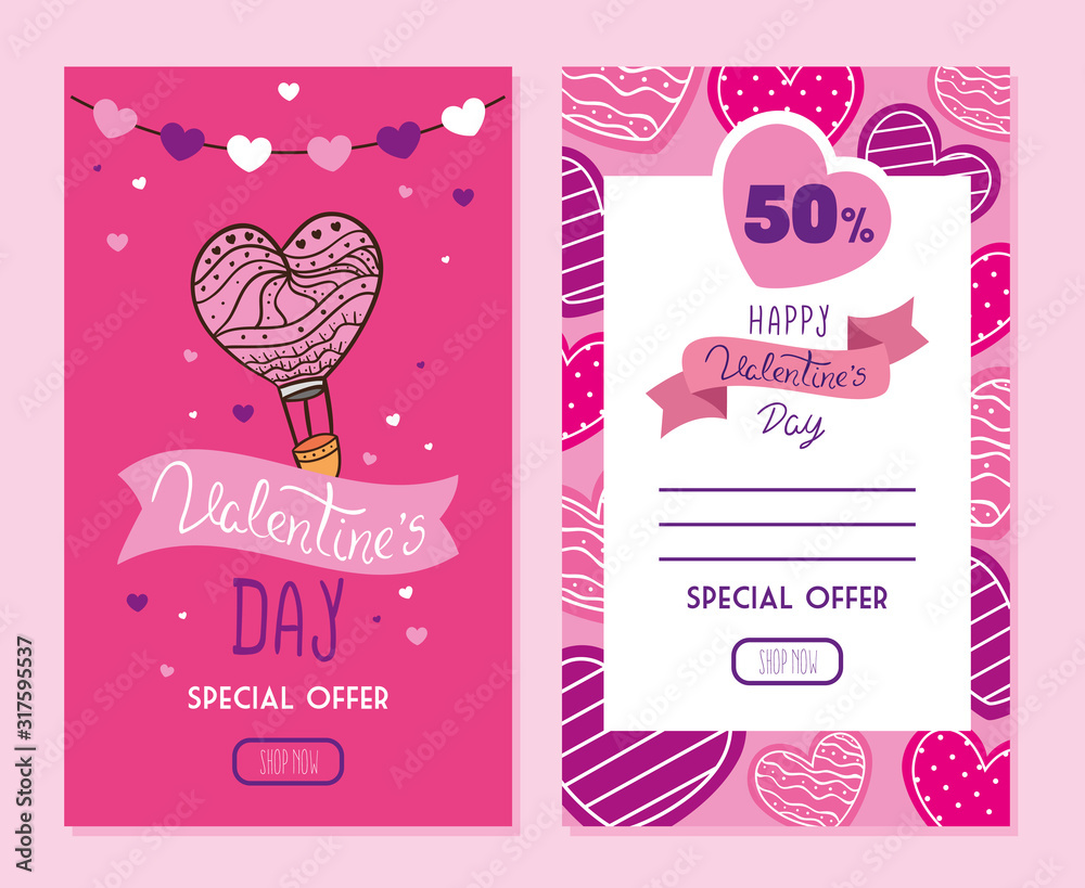 set of happy valentines day cards with offer