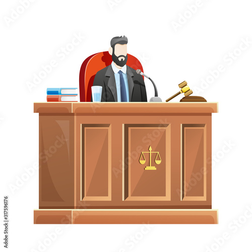 Judge sitting behind the desk court in courthouse