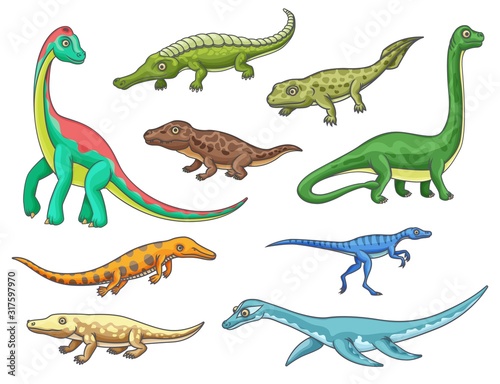 Dinosaur or dino monster, reptile animal icons