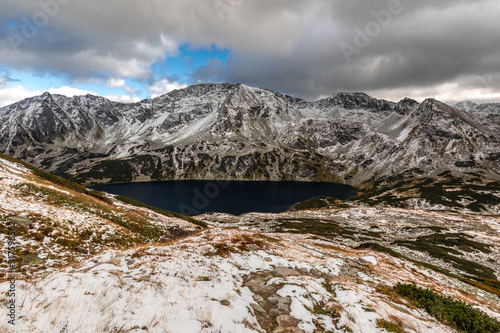 First snow in autumn in Tatra Mountains in Poland
