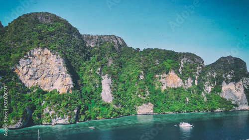 Beautiful coast of Phi Phi Don on a sunny day  Thailand