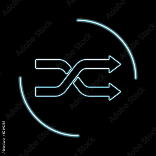 Shuffle blue glowing neon ui ux icon. Glowing sign logo vector