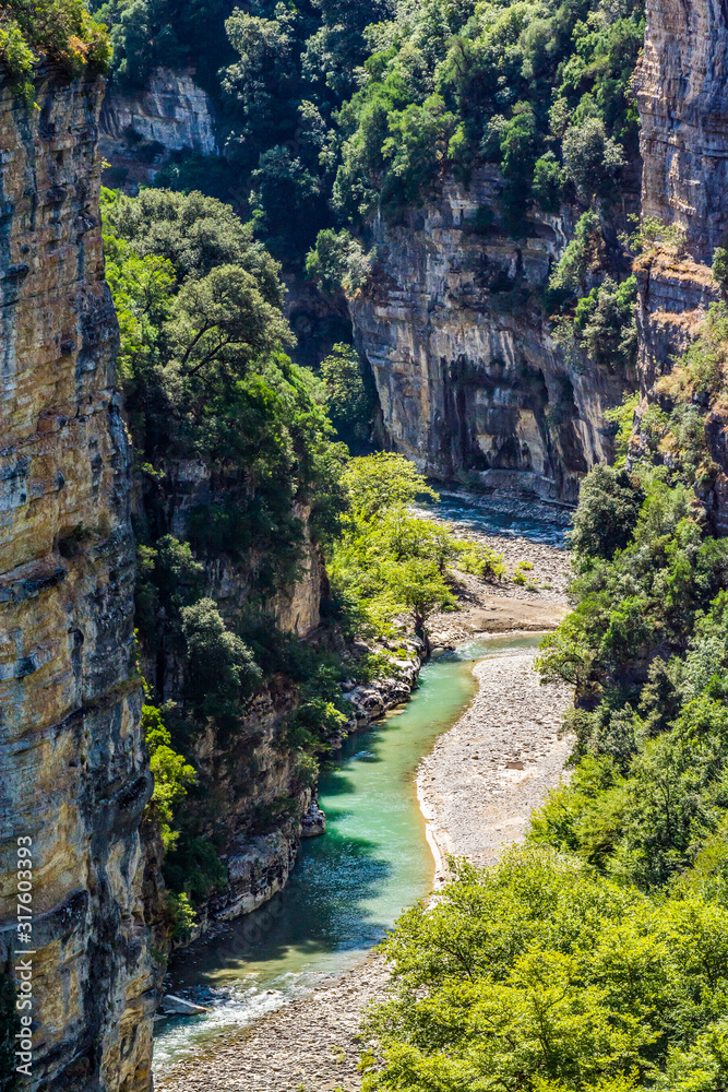 Canyon Osumi with blue water near Corovode, Alabnia in summer