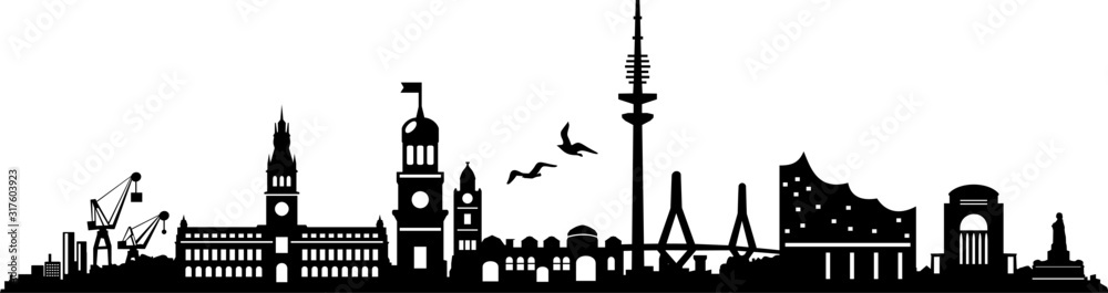 Hamburg City Skyline Vector Silhouette Outline