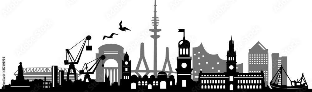 Hamburg City Skyline Vector Silhouette Outline