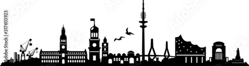 Obraz na płótnie Hamburg City Skyline Vector Silhouette Outline w salonie