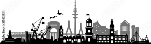 Hamburg City Skyline Vector Silhouette Outline