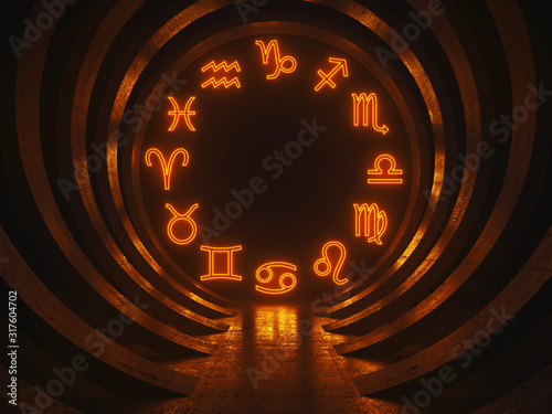 Glowing astrologic zodiac horoscope signs photo