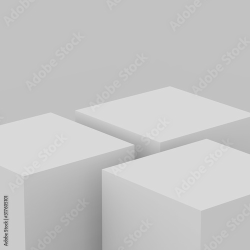 3d gray white cube and box podium .. minimal scene studio background. Abstract 3d geometric shape object illustration render. Display for online business product.