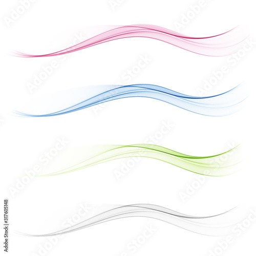 Set of abstract color wave smoke transparent blue, pink, green,grey. Wavy design © lesikvit
