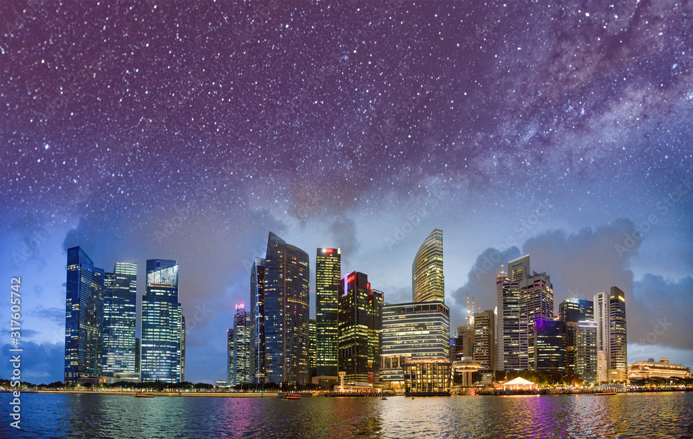 Fototapeta premium Starry night over Singapore skyline