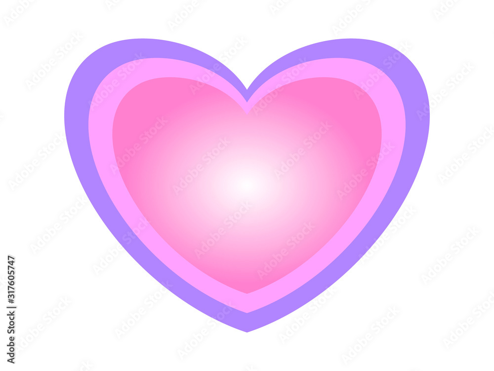 Pink heart with several contours on a white background