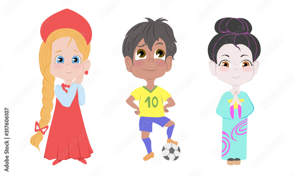 Men and women wearing various national costumes vector illustration Men and women wearing various national costumes vector illustration