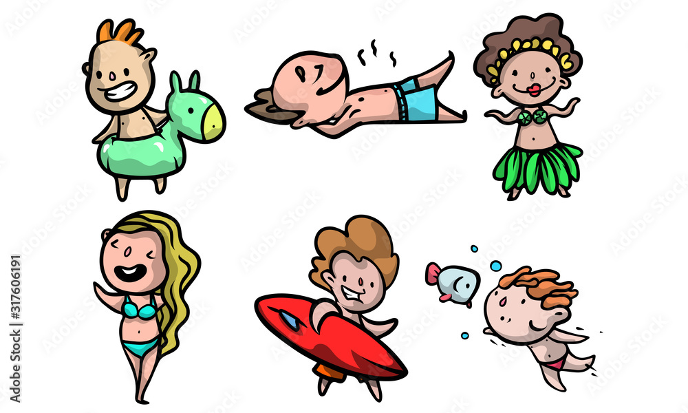 Children in swimwear enjoying active summer lifestyle vector illustration Children in swimwear enjoying active summer lifestyle vector illustration