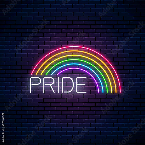 Neon LGBT rainbow with pride text. Pride sign design template, LGBT logo, bisexual, gay and transgender rights banner