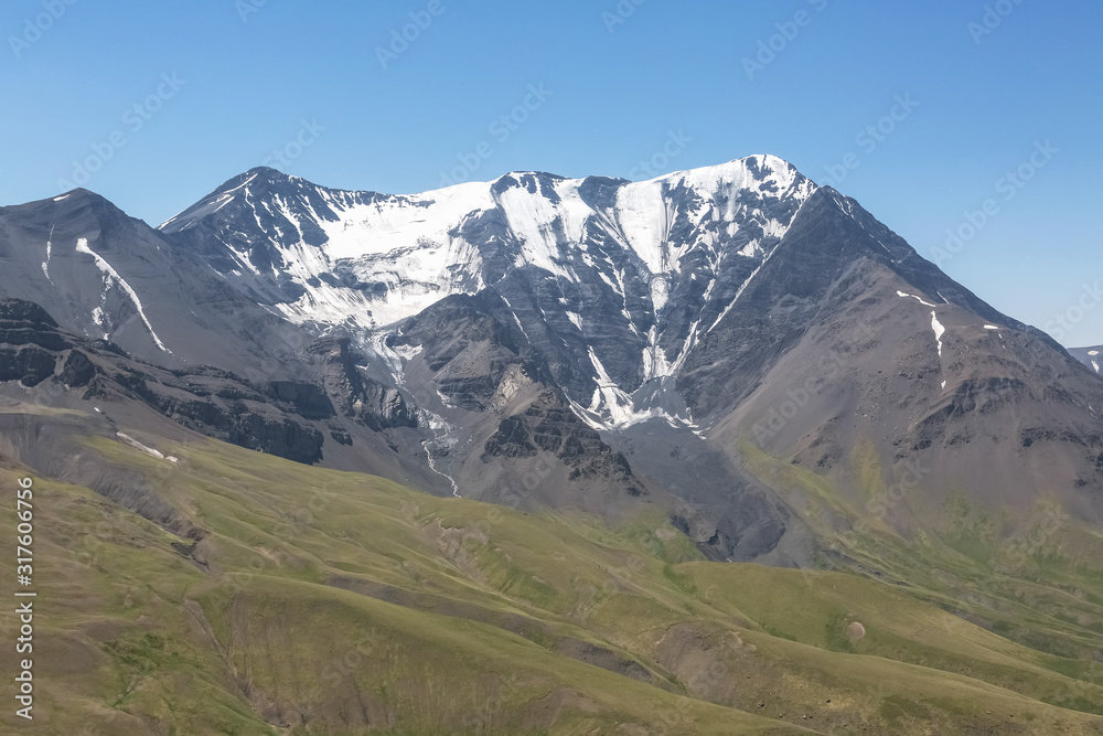Mountain top with glaciers. Caucasus. Bazaar-Duzi.