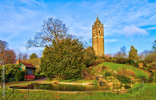 View of the Cabot Tower in Bristol, UK, from the Brandon Hill park, in a winter afternoon photo