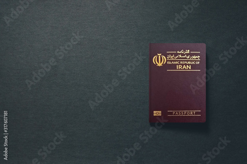 Iran Passport on dark background with copy space - 3D Illustration