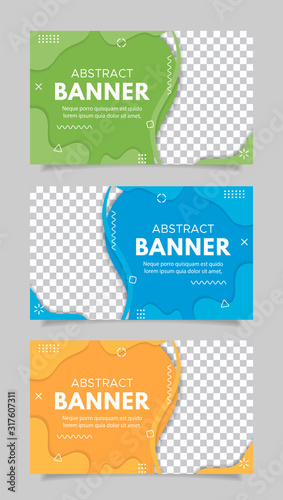 Banner for sale, offer, advertisement. Trendy background, flyer, poster, page. Cover with abstract elements, green, blue, and orange gradient