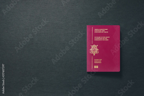 Belgium Passport on dark background with copy space - 3D Illustration