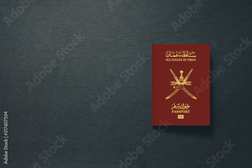 Oman Passport on dark background with copy space - 3D Illustration