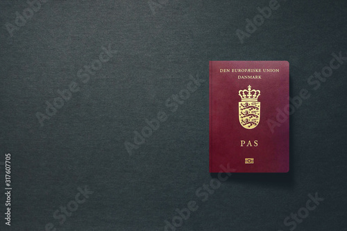 Denmark Passport on dark background with copy space - 3D Illustration