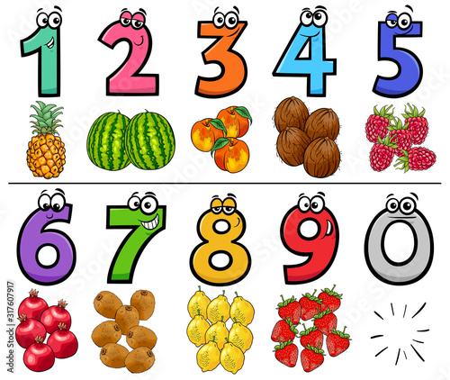 educational cartoon numbers set with fruits
