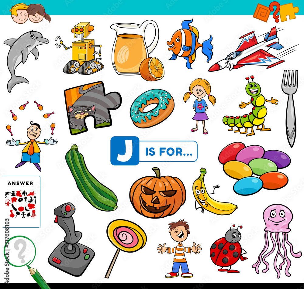 Fototapeta premium letter J words educational task for children