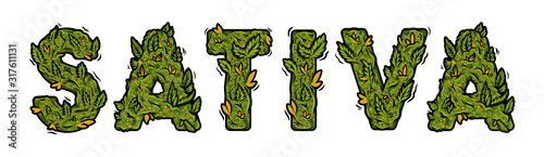 lettering design weed inscription "SATIVA"