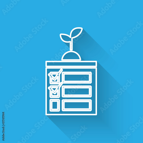 White line Smart farming technology - timer farm automation system in app icon isolated with long shadow. Vector Illustration