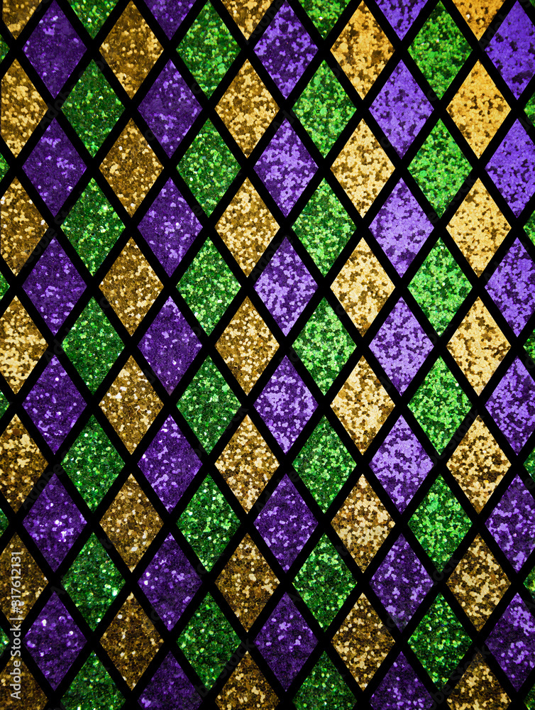 Shiny green, purple and golden diamonds pattern background - obrazy, fototapety, plakaty 