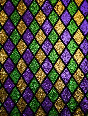 Shiny green, purple and golden diamonds pattern background