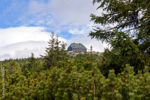 View of shelter on Szrenica Mountain in Poland