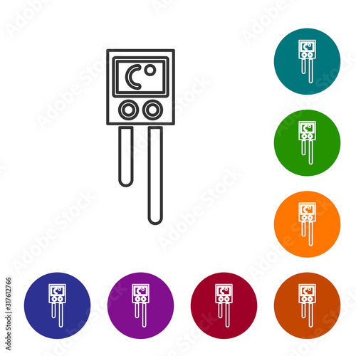 Grey line Temperature and humidity sensor icon isolated on white background. Set icons in color circle buttons. Vector Illustration