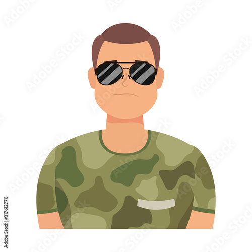 young man with military clothes character