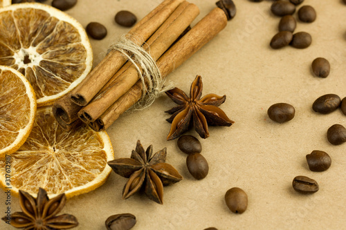 Fototapeta Naklejka Na Ścianę i Meble -   spices aromatic ingredients for coffee and mulled wine recipe