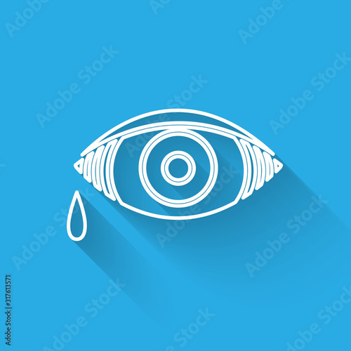 White line Reddish eye due to viral, bacterial or allergic conjunctivitis icon isolated with long shadow. Vector Illustration