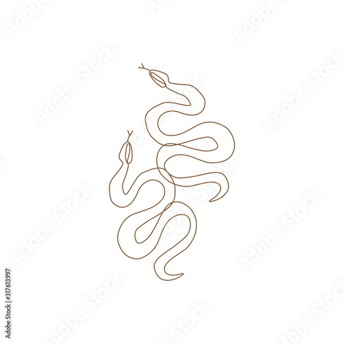 Minimalist line art snakes couple. Boho icon or logo template. Vector illustration. Clipart
