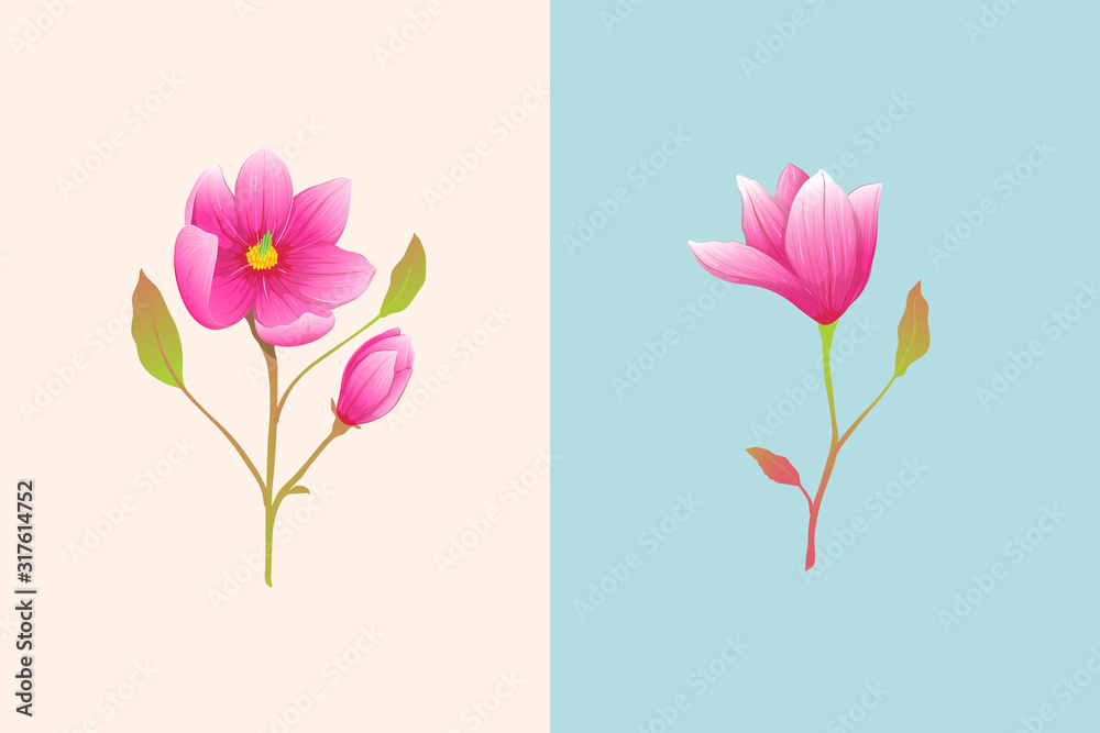 Magnolia or rose brunch design. Boho style flower romantic classical drawing. Magnolia or rose brunch design. Boho style flower romantic classical drawing.