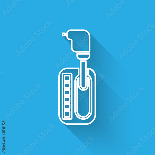 White line Gear shifter icon isolated with long shadow. Transmission icon. Vector Illustration