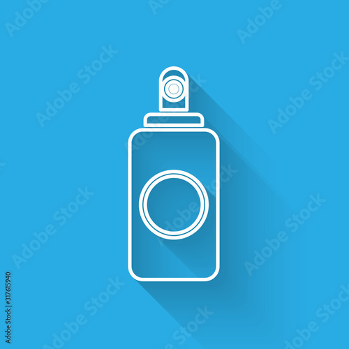 White line Spray can for air freshener, hairspray, deodorant, antiperspirant icon isolated with long shadow. Vector Illustration