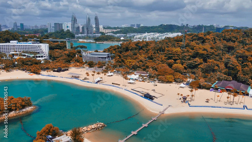 Photography Aerial view of Siloso Beach in Sentosa Island, Singapore
