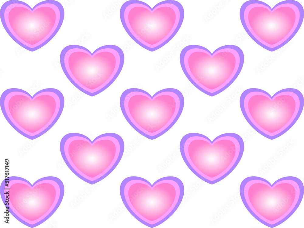 A lot of pink hearts on a white background