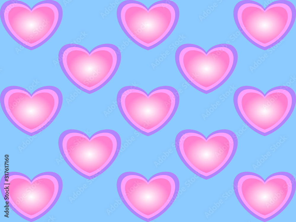  Pink hearts on a blue background