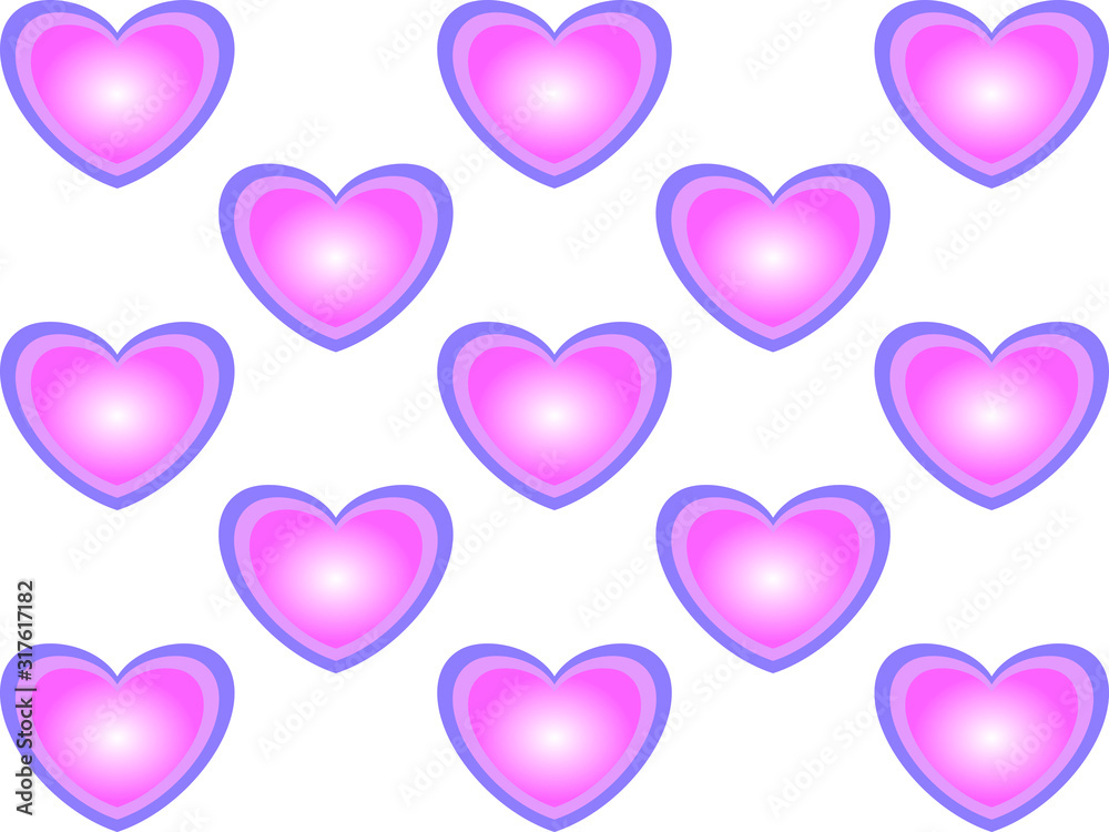 A lot of pink hearts on a white background.