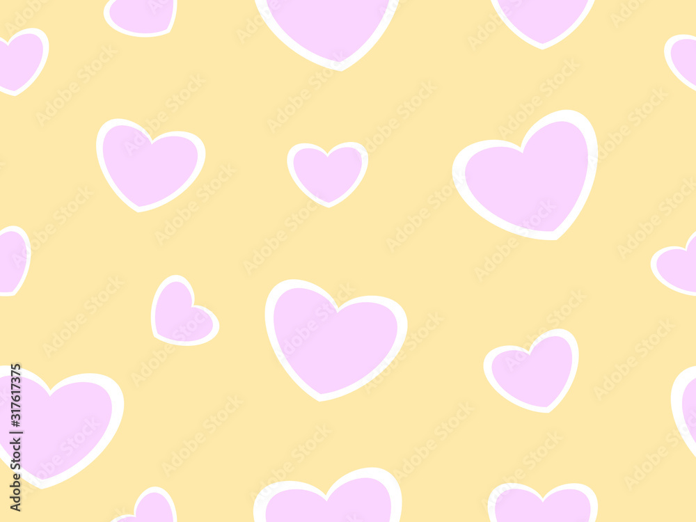 Pink hearts with white outline on a yellow background. Pattern Pink hearts with white outline on a yellow background. Pattern