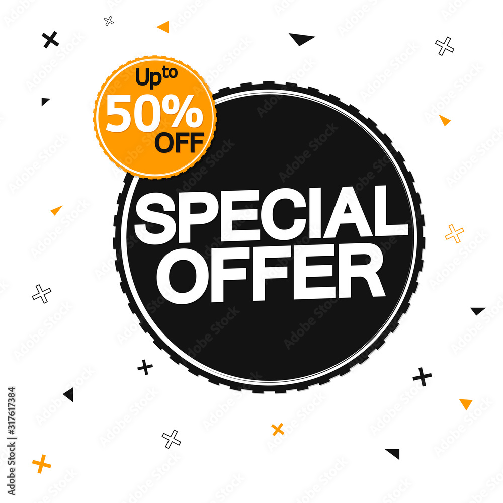 Special Offer, sale up to 50% off, banner design template, discount tag, vector illustration