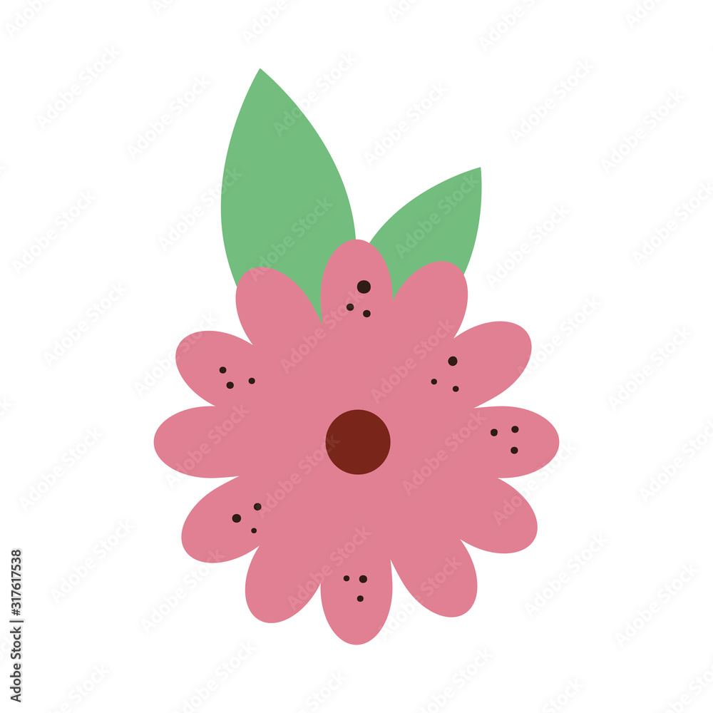 cute flower natural with leafs isolated icon cute flower natural with leafs isolated icon