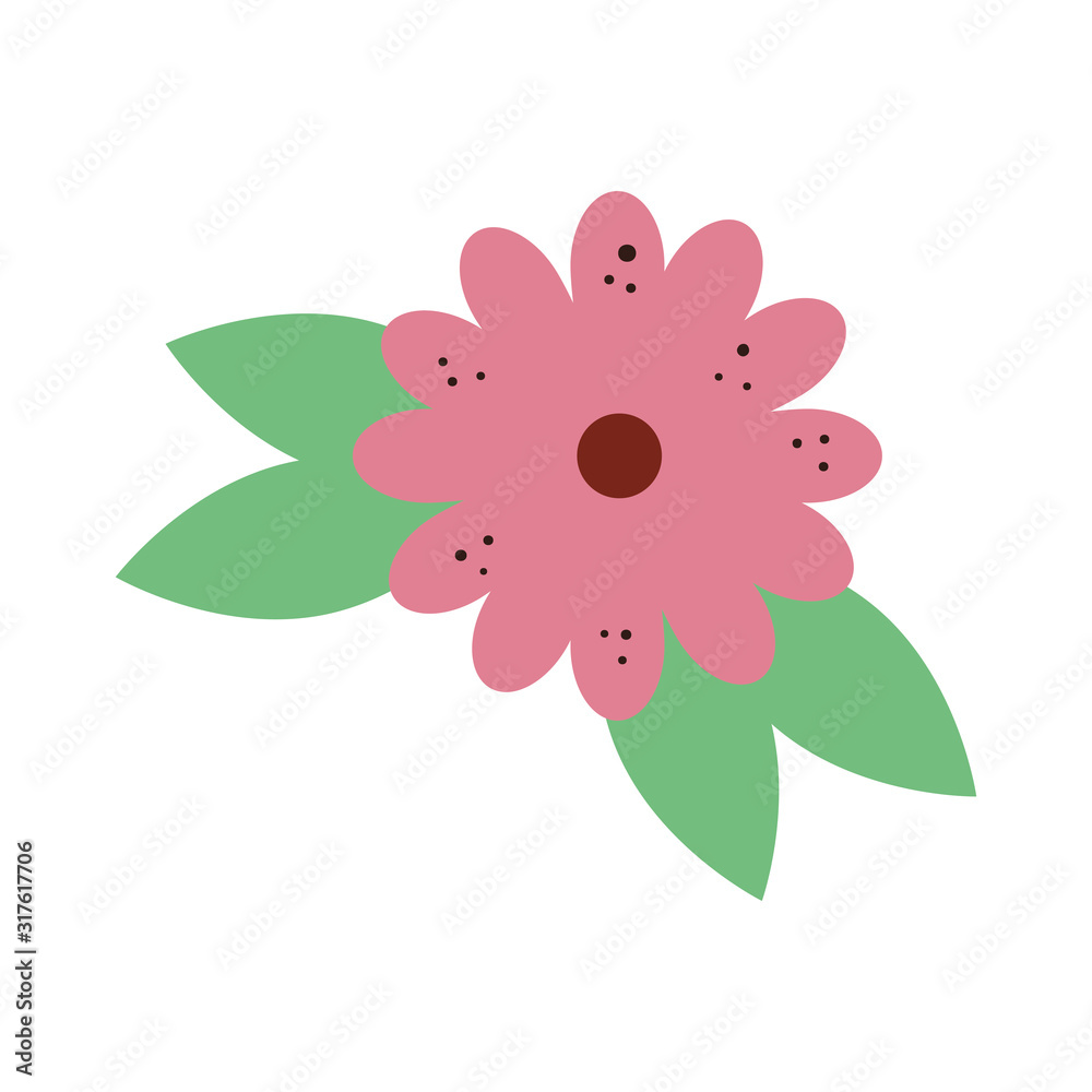 cute flower natural with leafs isolated icon cute flower natural with leafs isolated icon