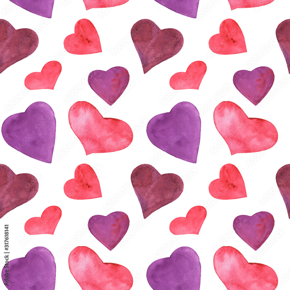 Romantic watercolor seamless pattern with pink hearts Romantic watercolor seamless pattern with pink hearts